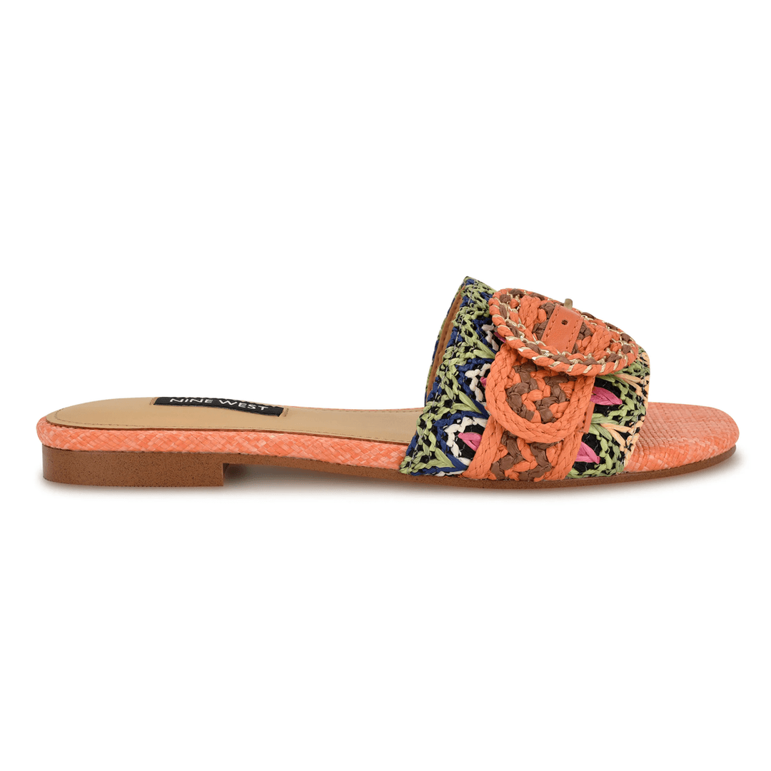 Nine West Hohana Flat Slide Sandals Orange Raffia