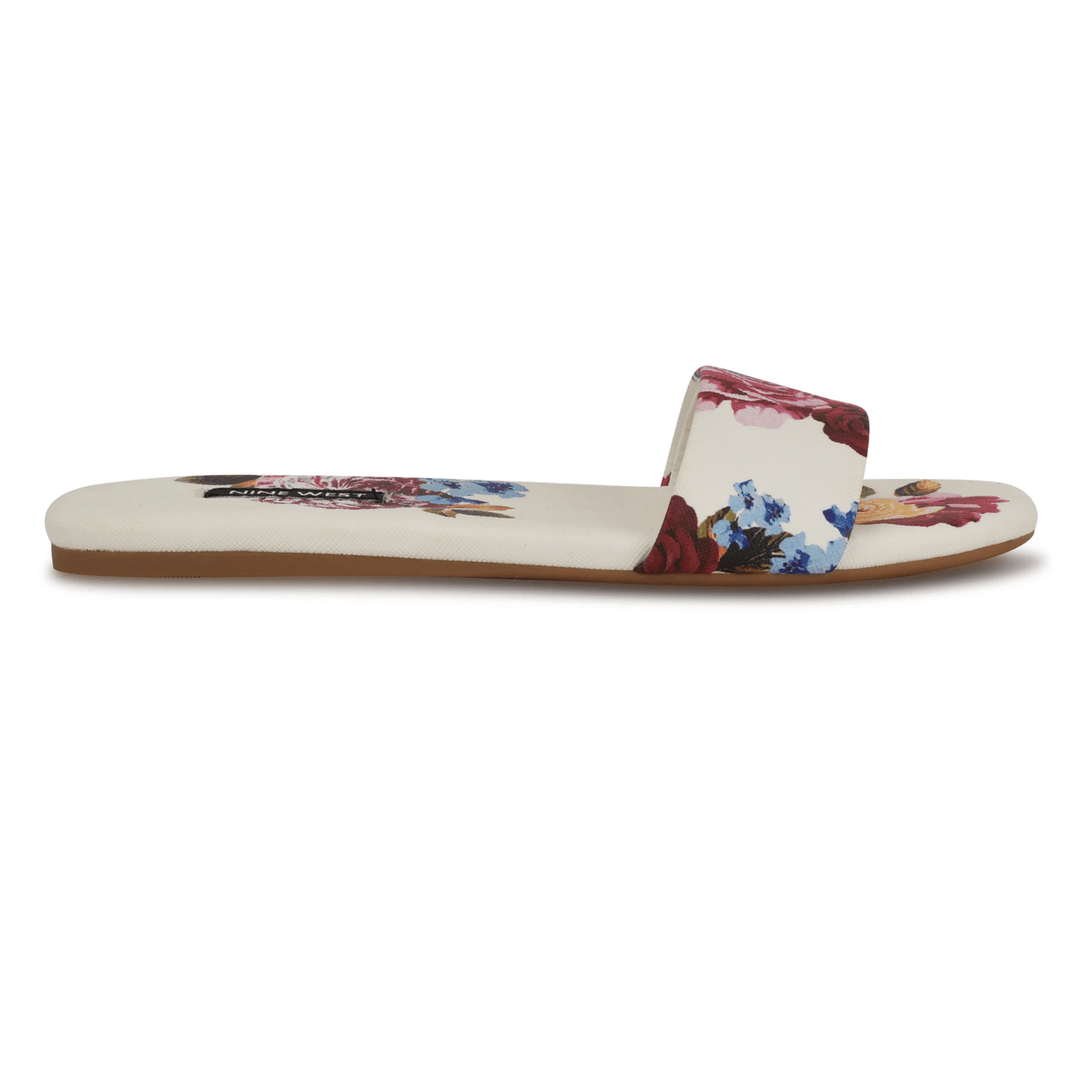Nine West Lolipop Flat Slide Sandals White Floral
