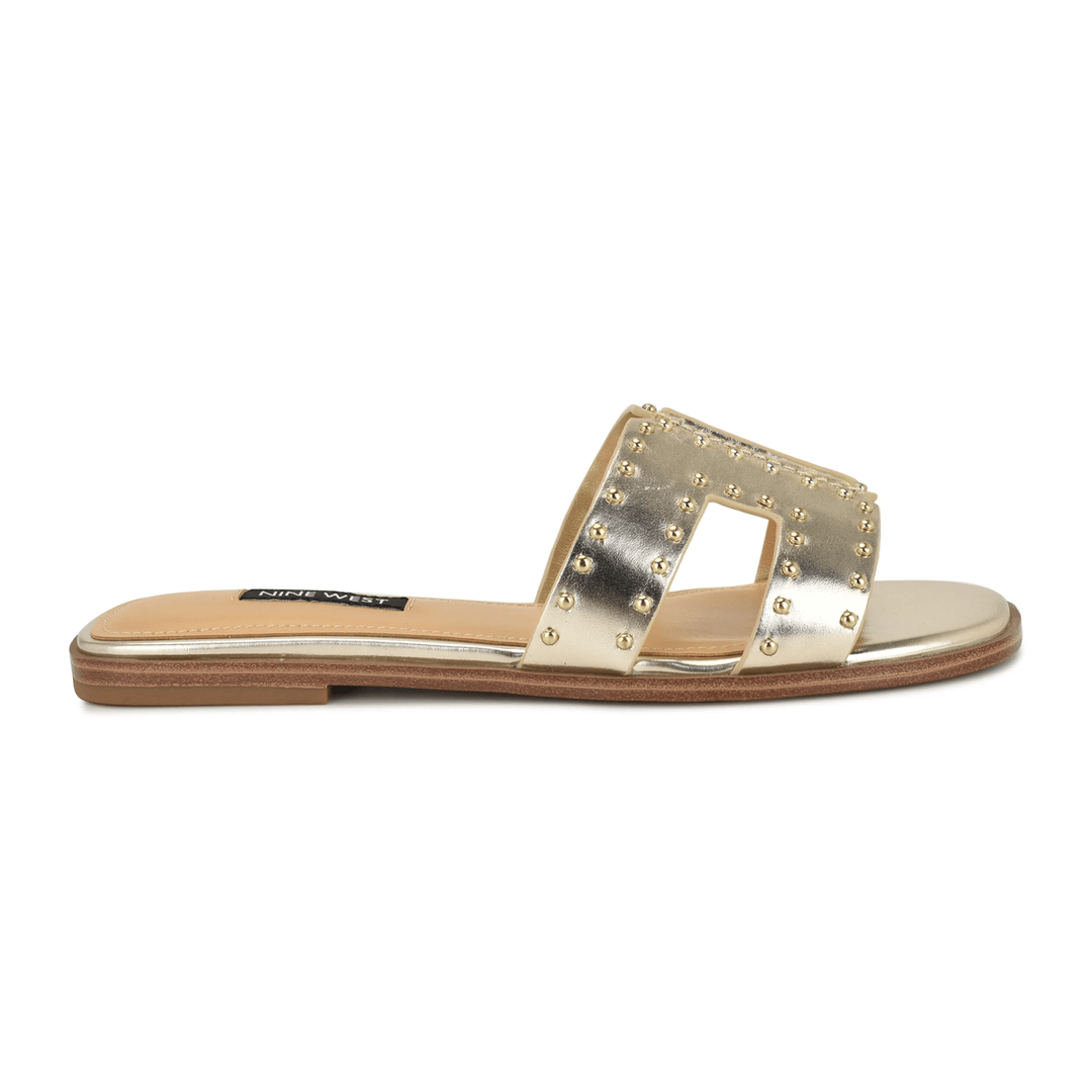Nine West Giny Slip-On Flat Studded Sandals Platino