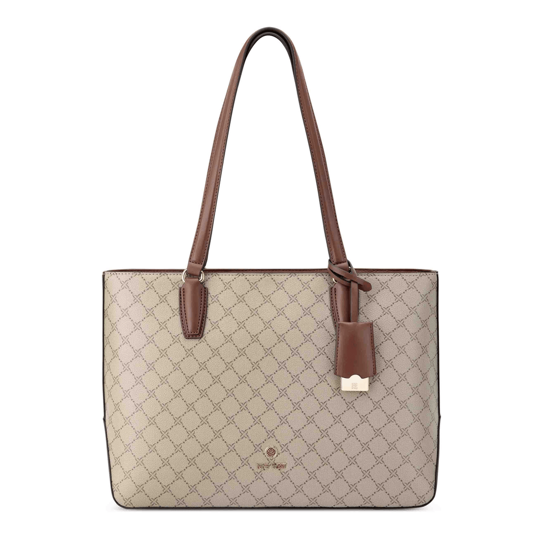 Nine West Lakelyn Tote Beige Logo/Mahogany