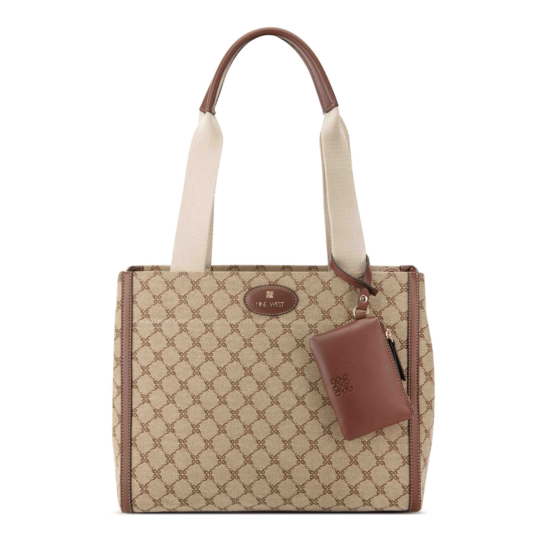 Nine West Pyper Laptop Tote Mocha Logo/Mahogany