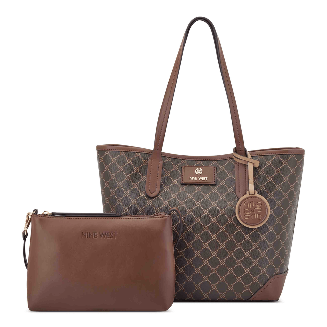 Nine West Piera 2 In 1 Tote Brown Logo Mahogany